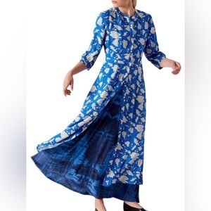 Raquel Allegra Blue and White Midi Dress